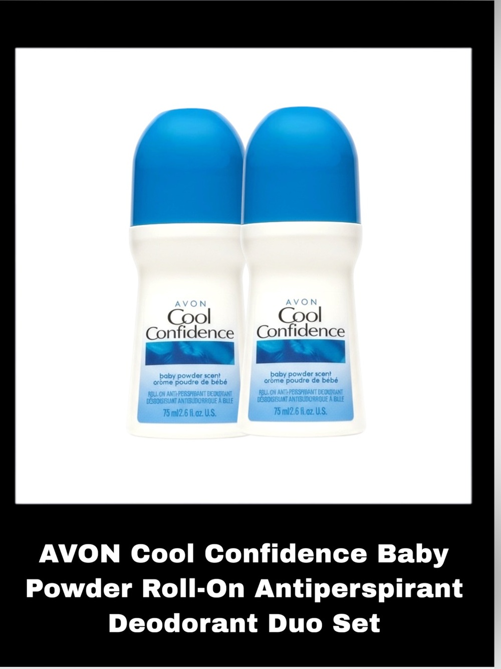 AVON Cool Confidence Baby Powder Roll-On Antiperspirant Deodorant Duo Set